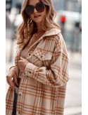 Women\'s beige orange checkered shirt coat 8892 - Online store - Boutique